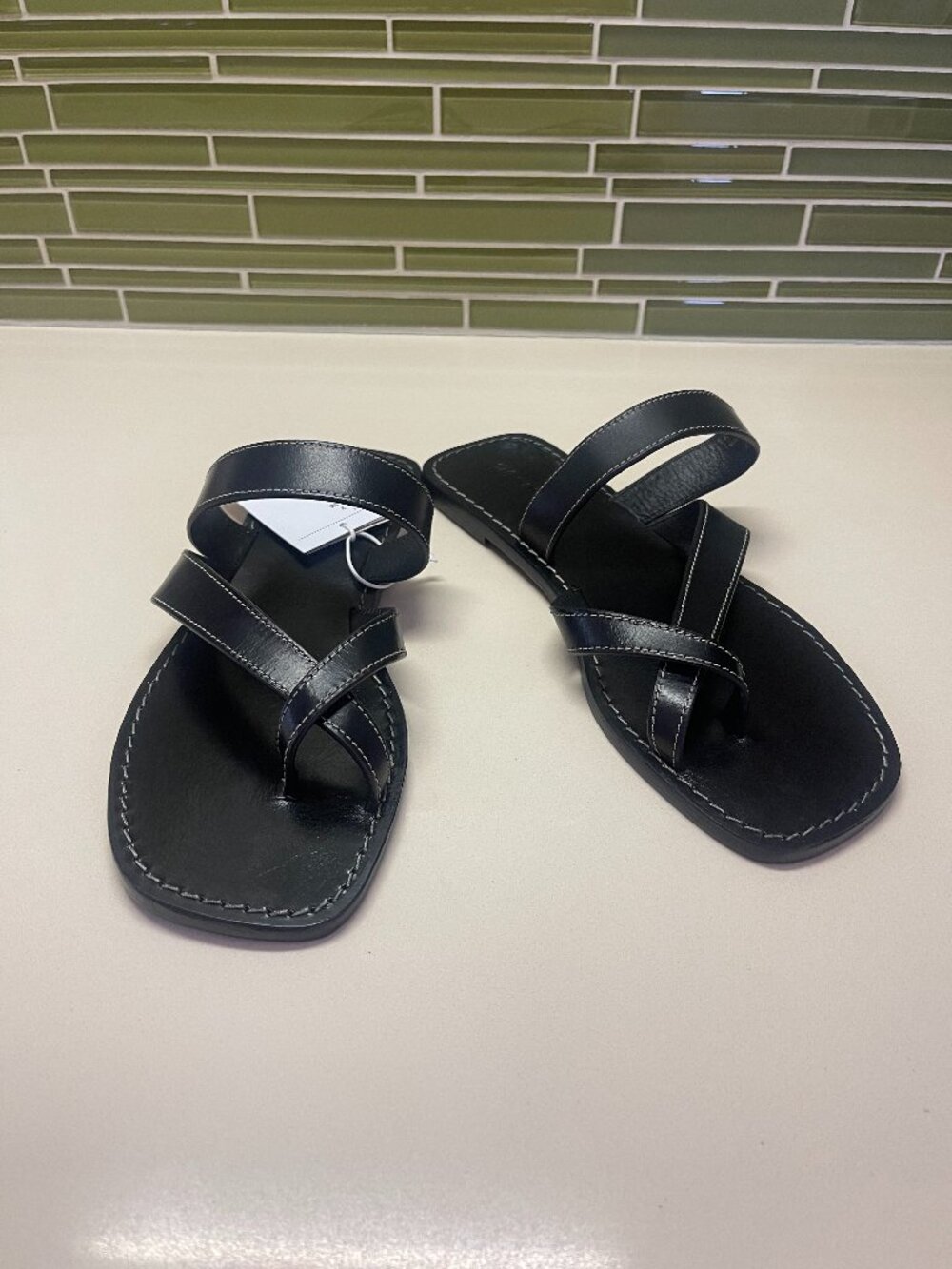 NIB H&M Black Leather Premium Selection Sandals sz 38